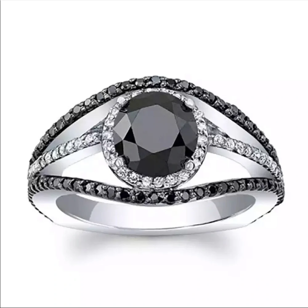 New 925 Silver Round luxury Sapphire Ring - Picture 1 of 4